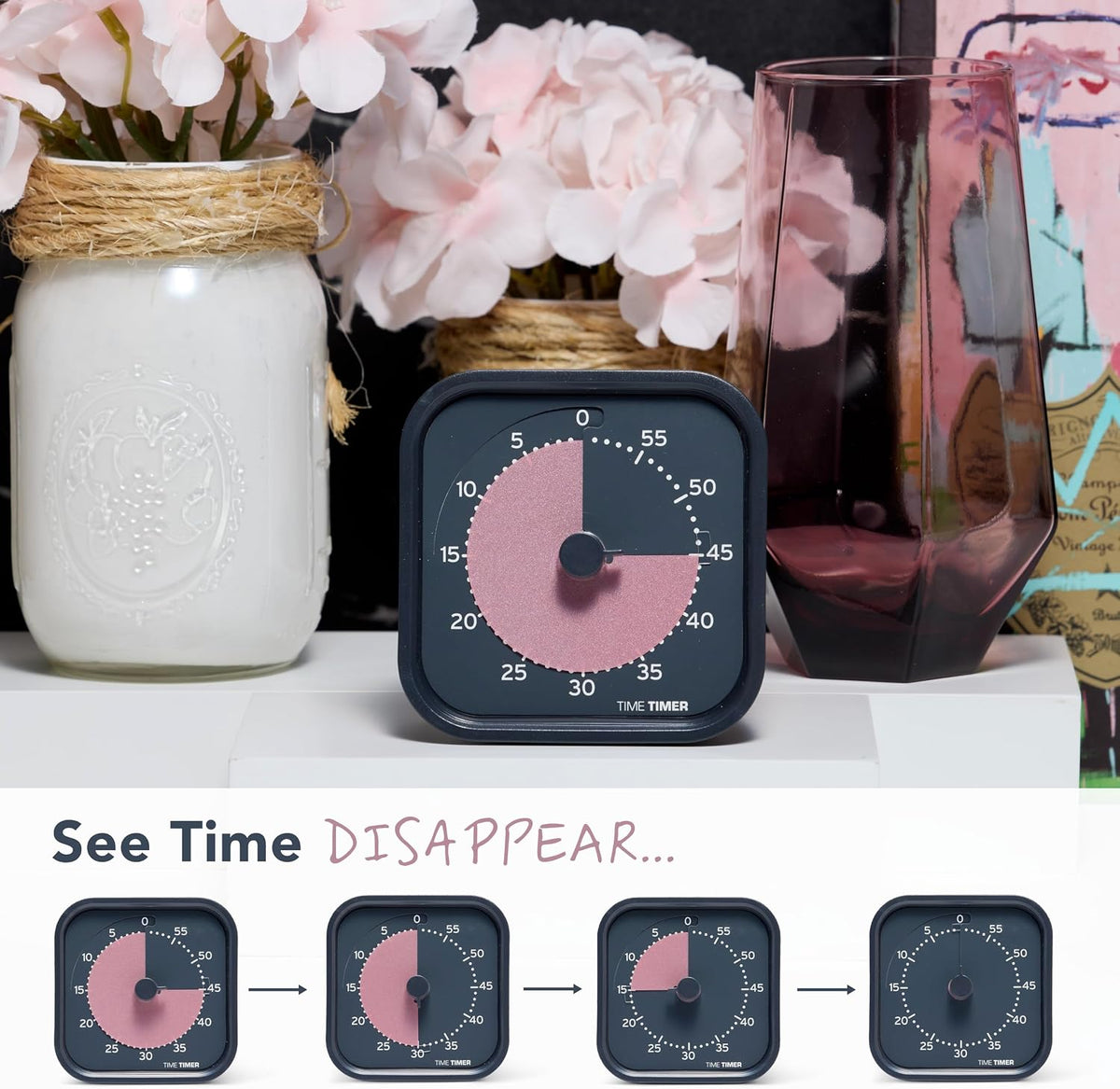 Time Timer MOD - Home Edition - Individual Sized 60 Minute Visual Countdown Timer for ADHD, Adults, Students, and Pomodoro with Silent Operation (Metallic Midnight)