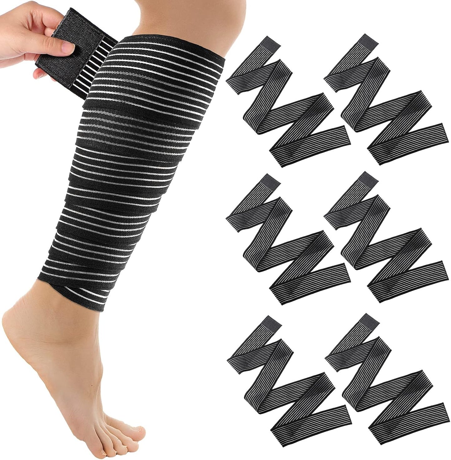 Syhood Compression Bandage Wraps for Leg, Elastic Calf Compression Sleeve Ankle Support, Adjustable Plus Size for Men and Women Stabilising Ligament, Joint Pain, Sports(4 Pieces,28 Inches)