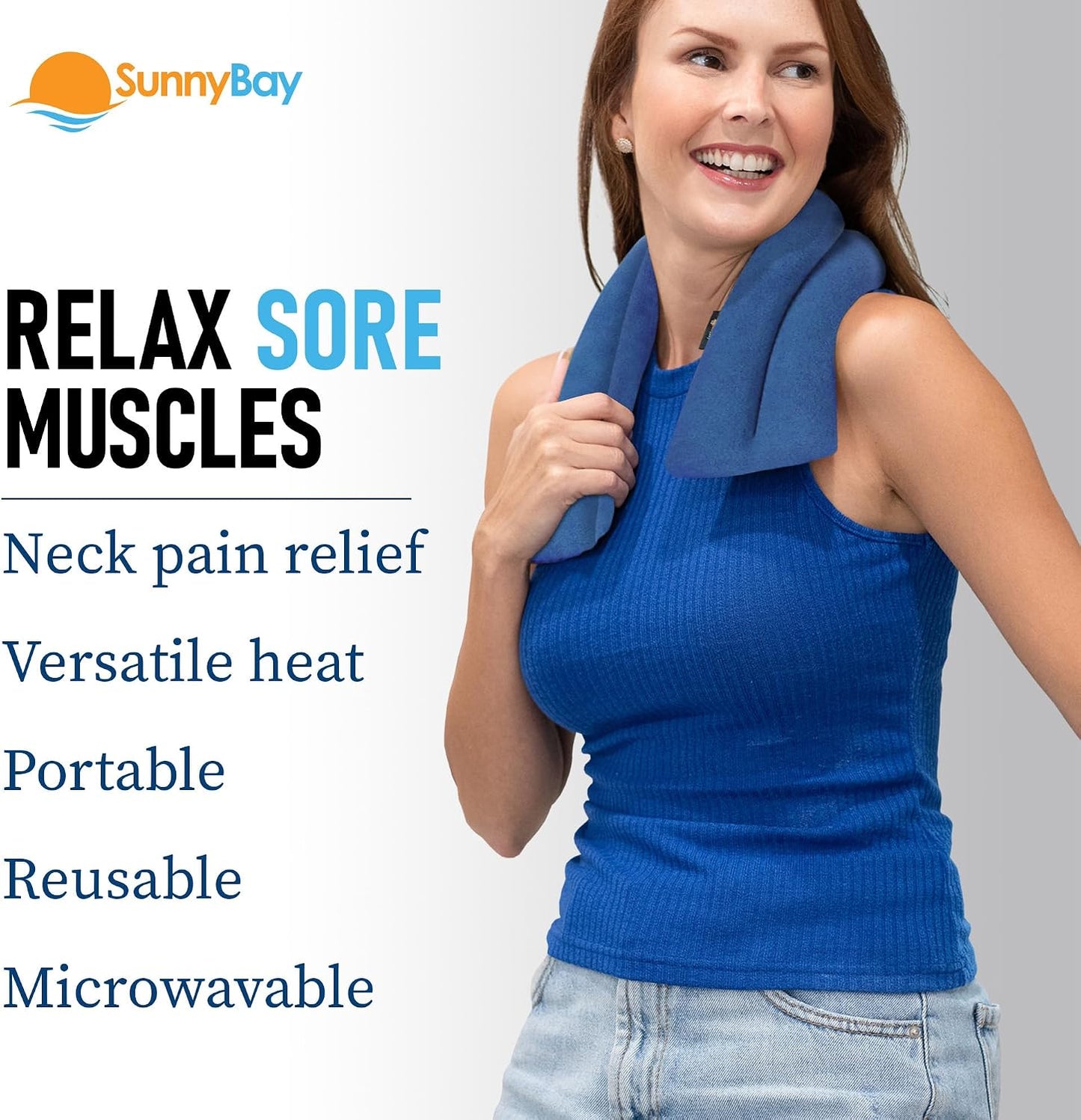 SunnyBay Lavender Microwave Heating Pad, Microwavable Neck Wrap & Heat Pack for Moist Hot Therapy, Heated Neck Warmer for Neck, Shoulder & Back Pain Relief, Flaxseed Filling, 26x6, Navy Blue