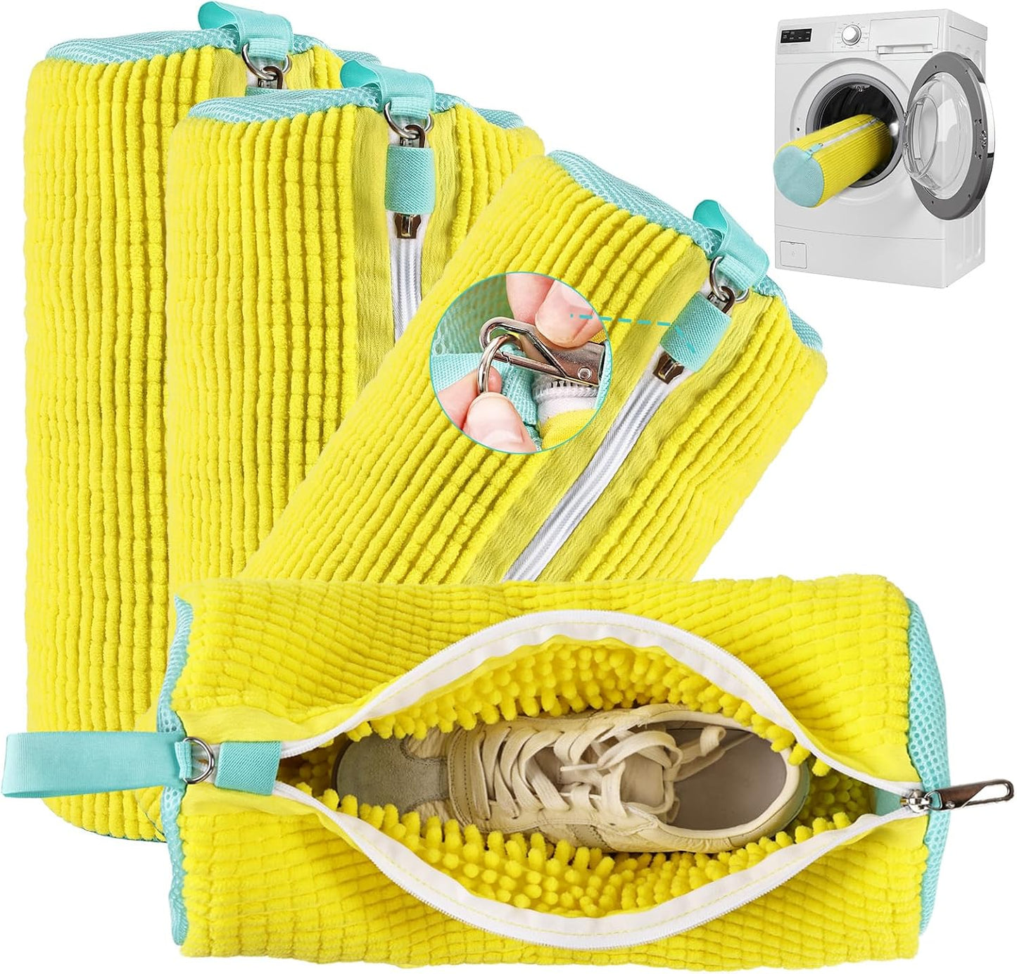 Shoe Washing Machine Bag Reusable Sneaker Washing Bag with Built-in Fluffy Brushes for 360° All-Around Cleaning, Laundry Shoe Bag is Designed for Washer and Dryer (Yellow 2pcs)