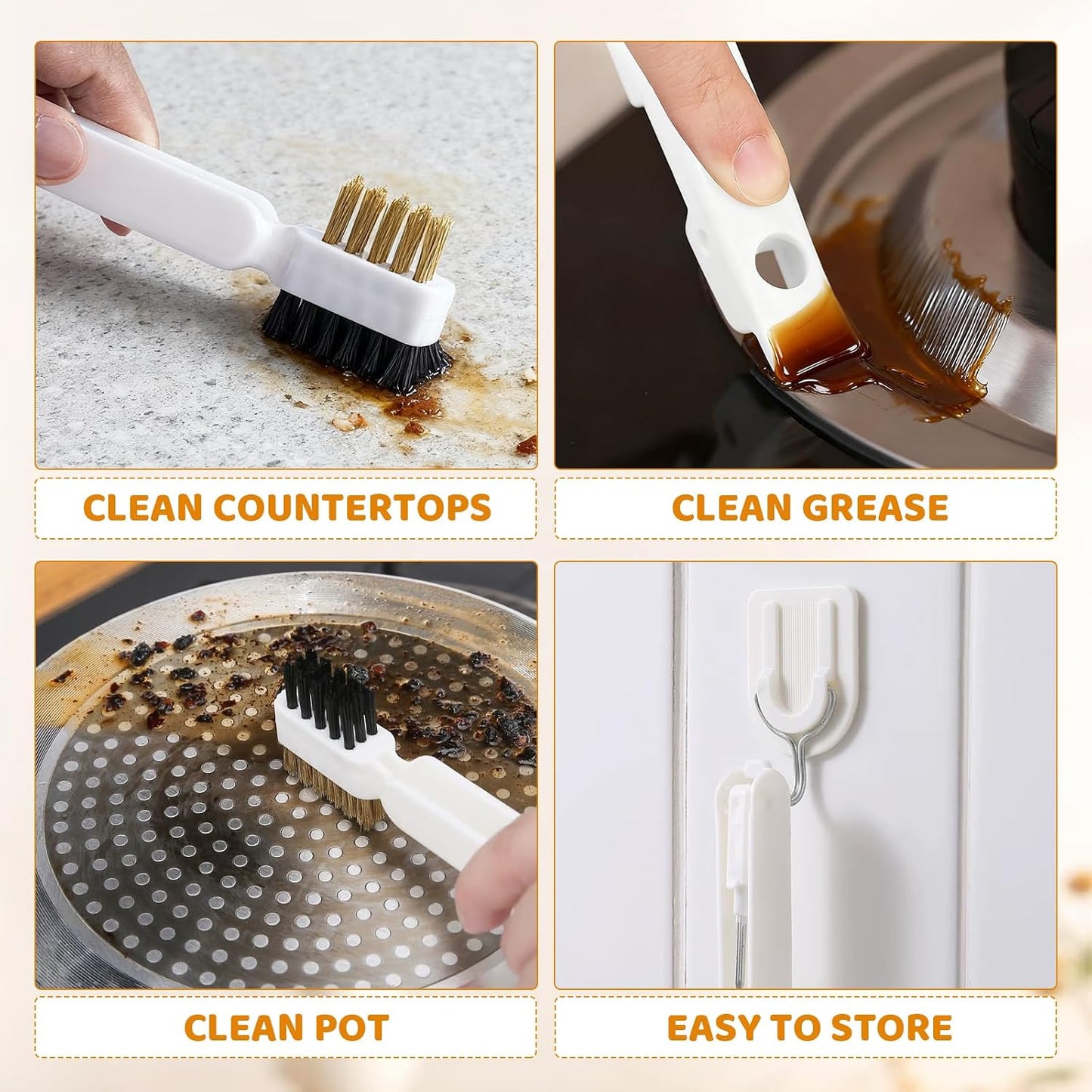 Kitchen Cleaning Scrub Brush, 4-in-1 Deep Gas Stove Top Cleaner With Brass Wire Brush, Stiff Bristles & Cooktop Scrape, Range Hood Grease Grime Rust Cleaner for Pot Pan Household Cleaning Tool