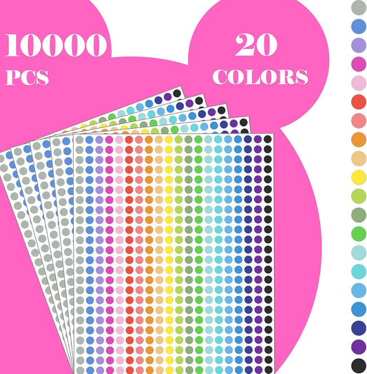 10000 PCS Small Dot Stickers 1/4" Round Color Coding Labels Circle Sticker