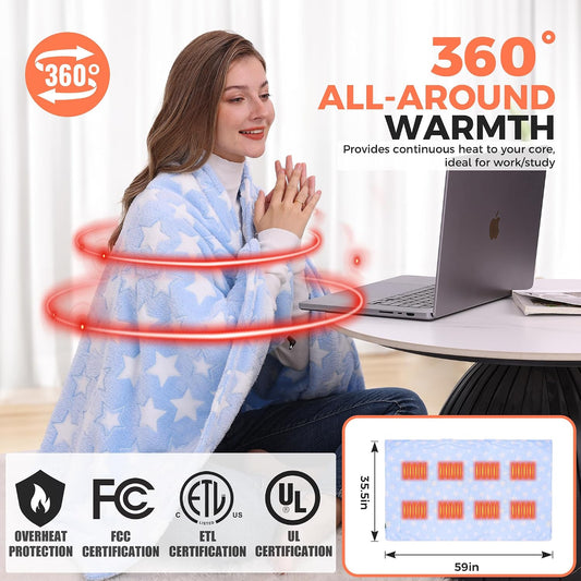 KSFJZF Heated Blanket, Cordless Portable Rechargeable Heated Throw Blanket | Battery Operated Heating Blanket with 20000mAh Power Bank, 59" x 35.5" Electric Heated Shawl, 3 Fast-Heating Levels (Pink)
