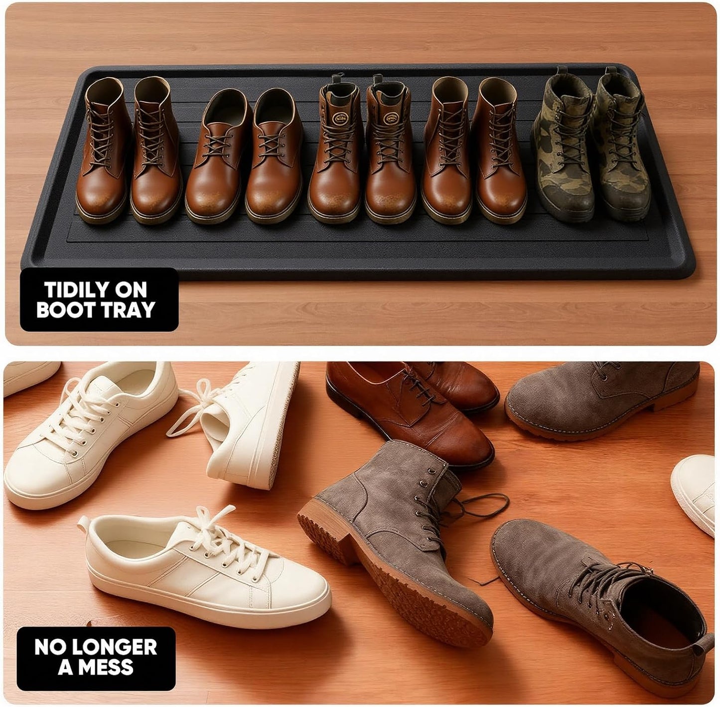 Rubber Boot Tray for Entryway, Multipurpose Boot Mat, Shoe Tray, Shoe Mat for Indoor and Outdoor, 16x27.5, Black