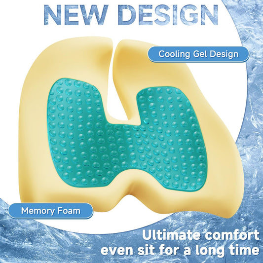 Benazcap Large Cooling Gel Memory Foam Seat Cushion for Long Sitting | Ergonomic cushion. Relieves sciatica, tailbone & lower back pain, great for office work, gaming and long-distance car travel.