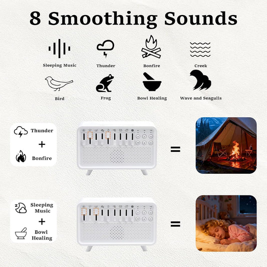 White Noise Night Light Sound Machine Humidifier 3-in-1 White Noise Machine with 8 Ambient Sounds Air Humidifier for Bedroom Powered by USB Essential Oil Diffuser for Sleeping Meditation Work