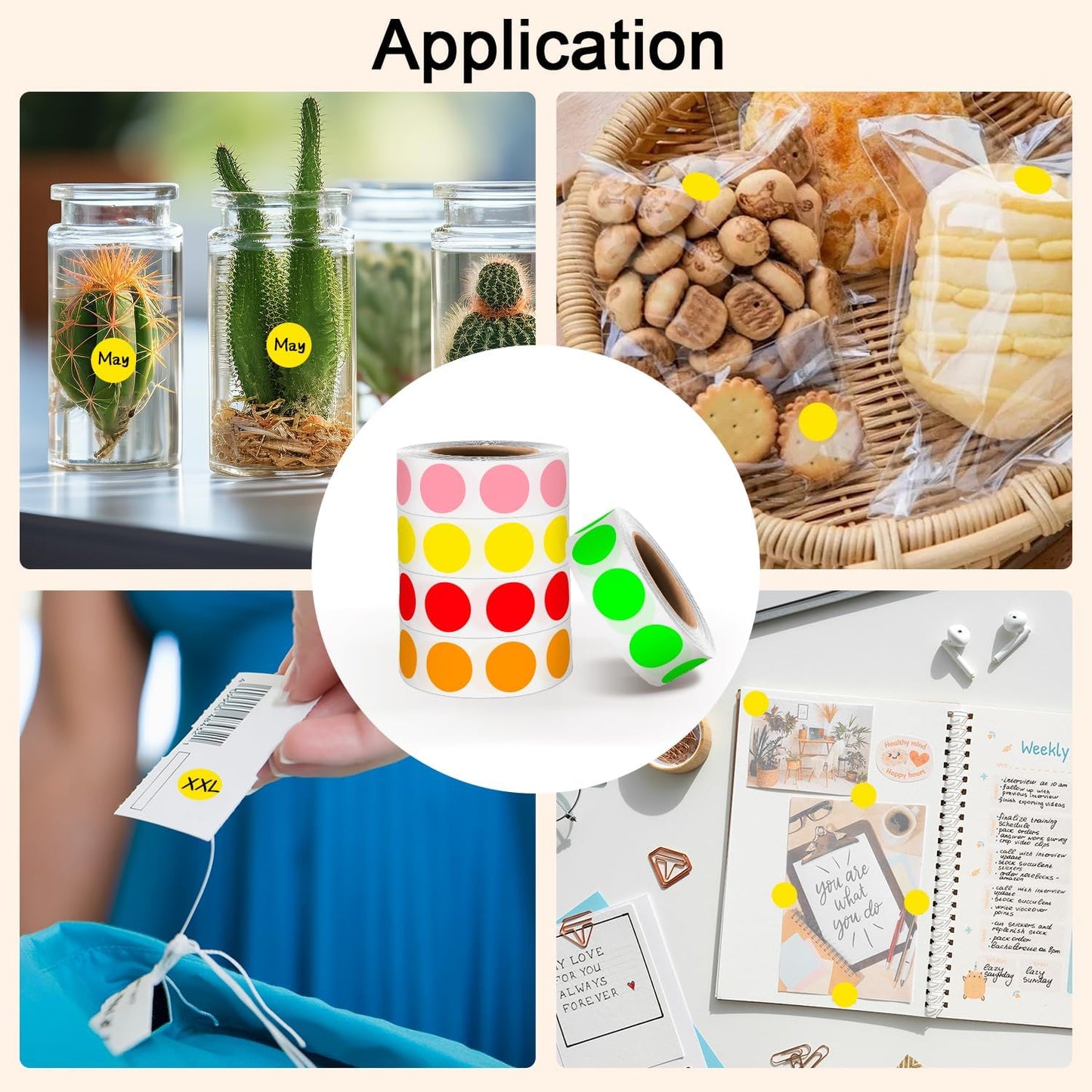 1/2 Inch Round Sticker,4 Rolls 2000Pcs Small Dot Stickers Color-Code Dots | Red+Yellow+Blue+Green 1.3cm Small Stickers Round Color Coding Circle Dots Stickers, Roll Dot Sticker Label for Office Home