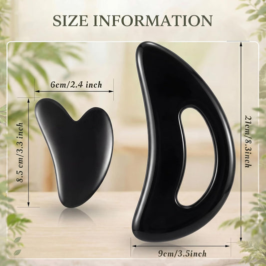 BBTO 2 Pcs Body Gua Sha Tool Large Resin Scraping Tools with Handle for Back, Neck, Face, Leg - Lymphatic Drainage, Cellulite Removal, Muscle Relief(Black)