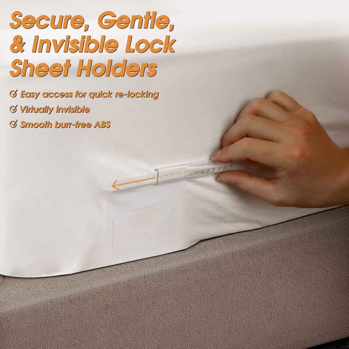 No-Slip Sheet Holders - One Time Install Bed Sheet Holders for Corners - Heavy Duty Sheet Grippers Keep Sheet Firm & Tight - 4Pcs Fitted Sheet Holder Clips for Twin Full Queen King