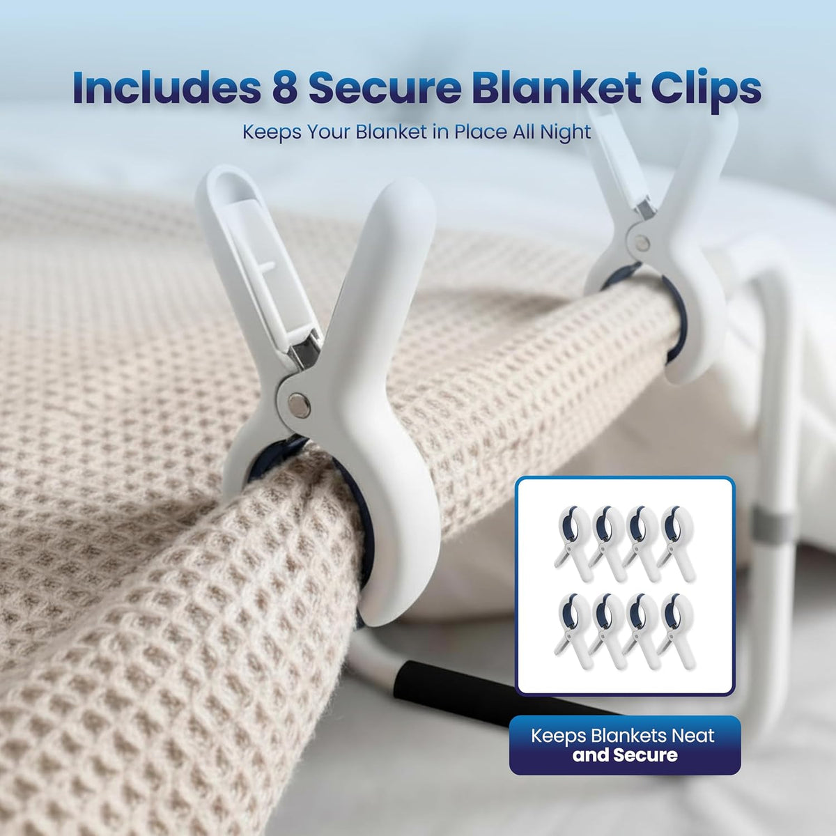 VEXEL Blanket Lifter for Feet, Adjustable Blanket Support Bar for Foot of Bed, Metal Foot Cradle for Neuropathy, Surgery Recovery & Arthritis Relief, Includes 8 Bed Sheet Clips & 2 Anti-Slip Mats