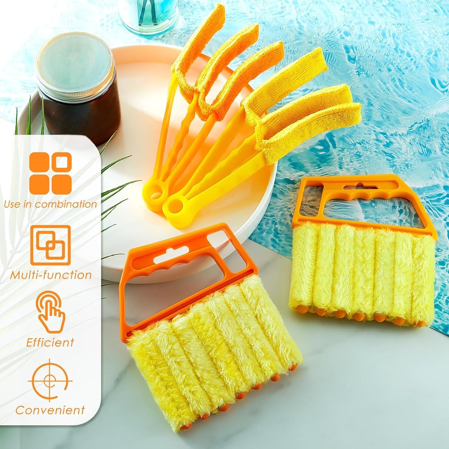 4 Pcs Window Venetian Blind Cleaner Duster Tool 7 Finger Blind Rush and Shutter Cleaner Brush Hand-held Window Shutter Air Conditioner Duster for Dirt(Green, Blue)