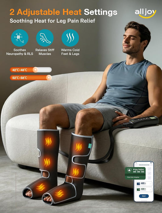 ALLJOY Leg Massager for Circulation and Pain Relief FSA,Gifts for Men Women | Leg Massager with Heat and Compression Helpful for Vericose Veins, Fatigue, Cramps, Swelling, Edema