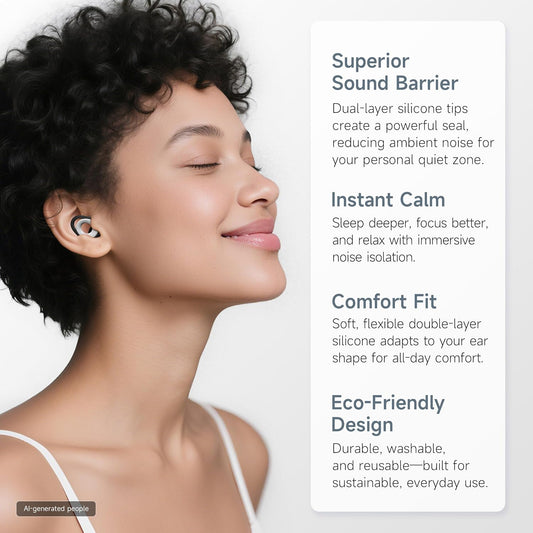 Ear Plugs for Sleeping, Reusable Silicone, 28dB Noise Reduction | Noise Cancelling, High Fidelity with Mute Layer for Travel and Focus, Black-White
