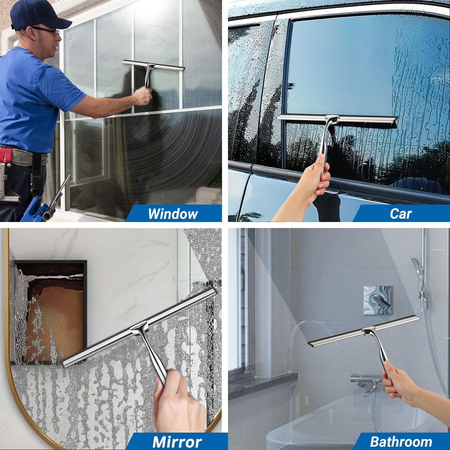 ecooe Shower Squeegee for Glass Doors,11" Shower Glass Cleaner | Silicone Streak-Free Wiper with Hanger and Stainless Steel Core for Bathroom, Kitchen & Car Windows, Black