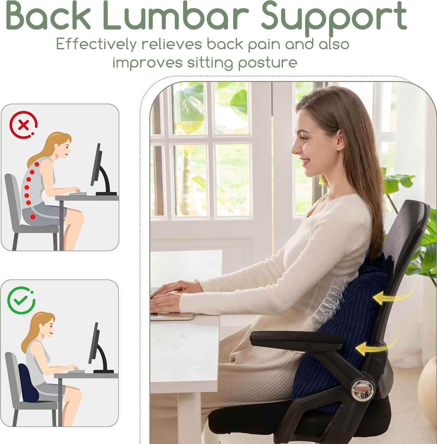 Lumbar Support Pillow for Recliner Chair/Accent Chair/Couch/Office Chair, Tufted Corduroy Back Support Cushion for Elderly, M-Shaped Recliner Cushions for Back Rest, Pain Relief, Reading, Dark Grey