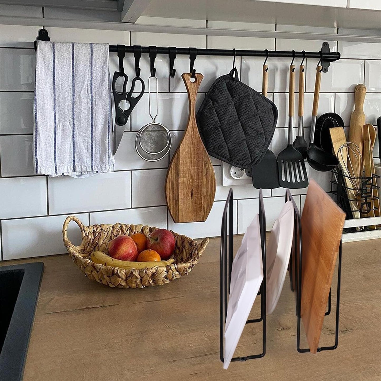 WANGDEFA 2 Pack Base Cabinet Tray Dividers 11.8 * 9 * 3inch Baking Sheet Organizer Rack Cookie Sheet Organizer Narrow U-shaped Wire Tray Divider Steel Cookware Holder with 3 Slots for Narrow cabinet