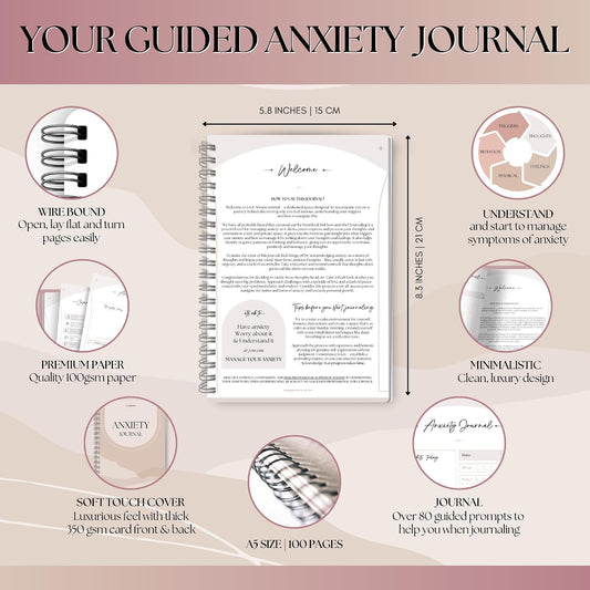 Templatables Anxiety Journal for Adults – CBT Therapy Workbook with Guided Prompts, Trigger Tracker, Sleep & Hydration Logs | Undated A5 Mental Health Notebook for Anxiety Relief & Stress Management