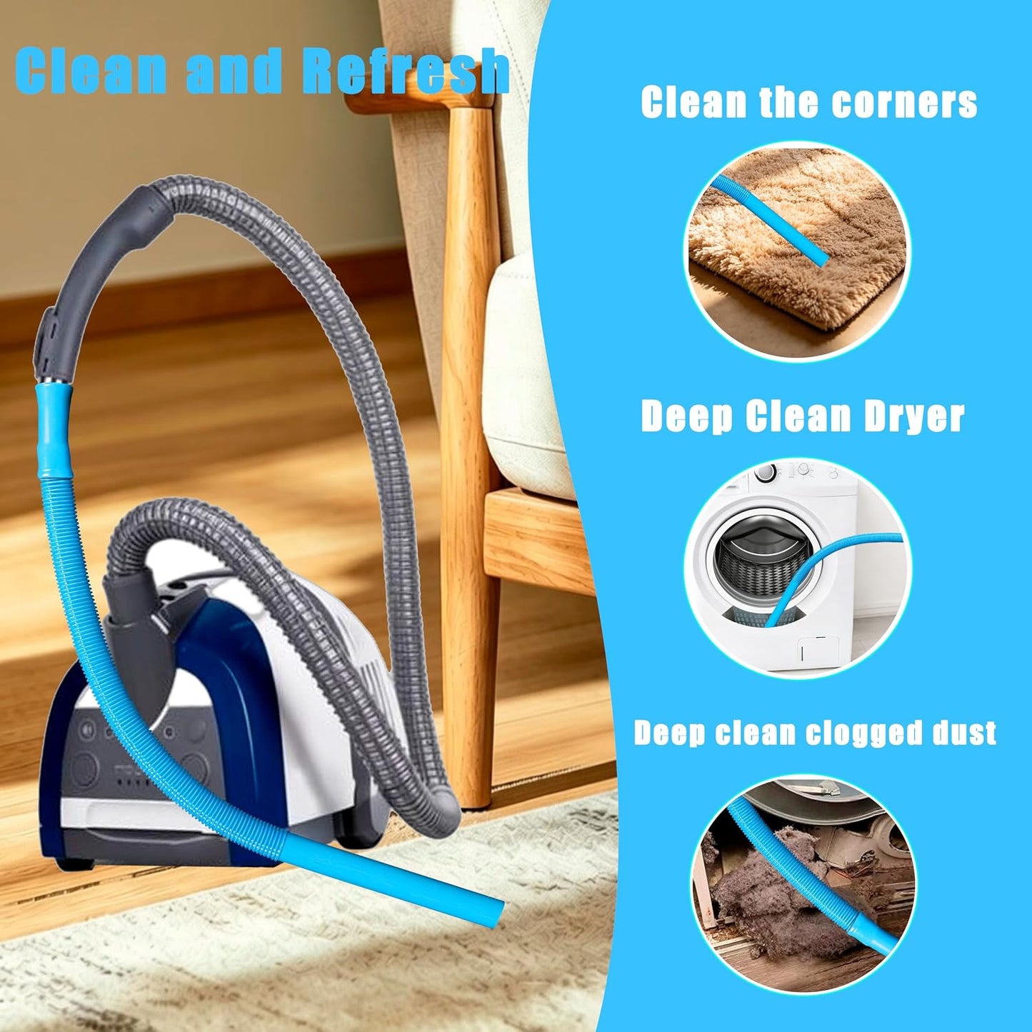 Universal Dryer Vent Cleaner Kit Vacuum Hose Attachment – Fit most Vaccum Cleaners, Efficient Lint Removal Tool for Dryer Maintenance