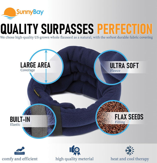 SunnyBay Microwave Heating Pad, Microwavable Heated Neck and Shoulder Wrap, Hands-Free Weighted Moist Hot or Cool Pack, Flaxseed Filling, 26 Inch Length, Navy