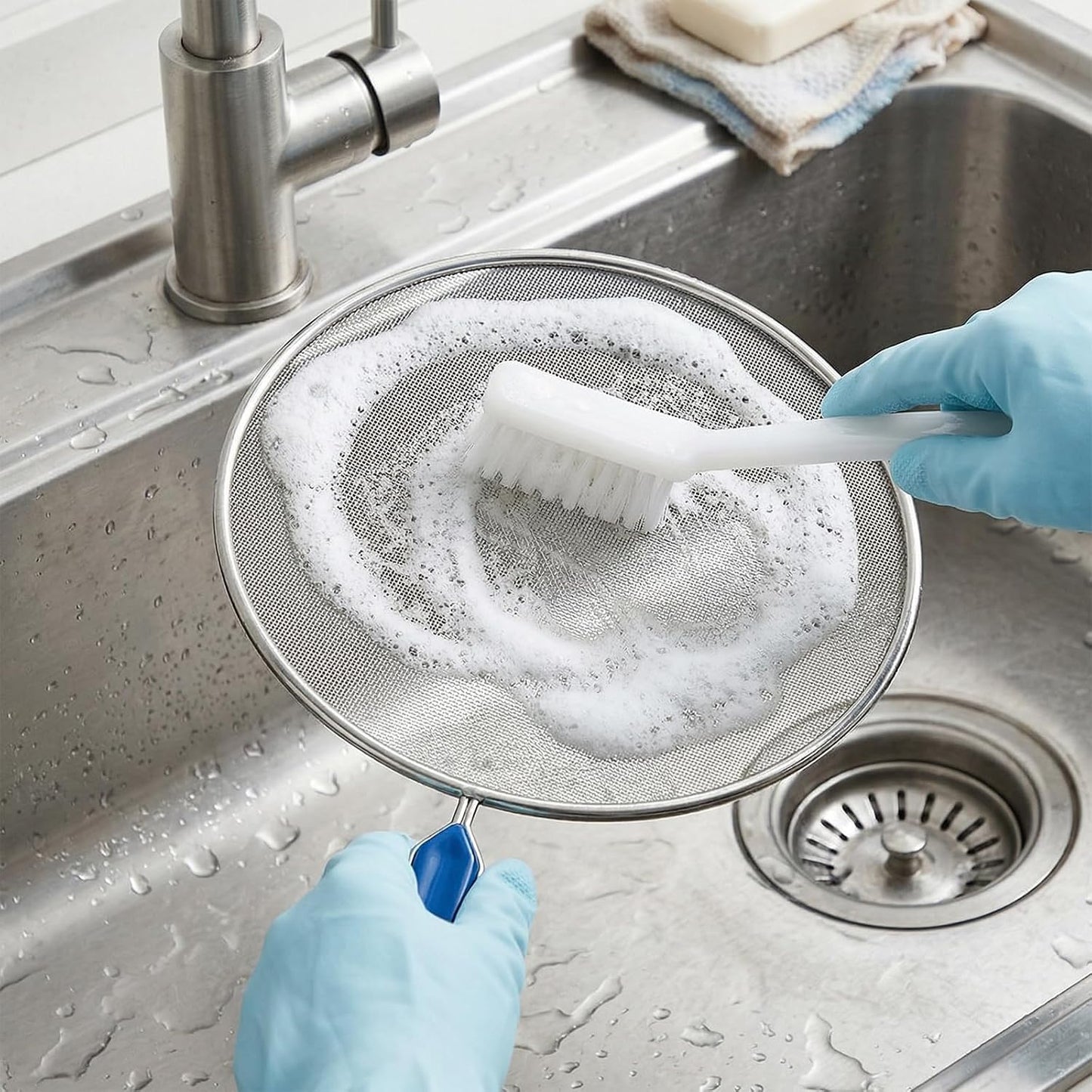 Splash Guard for Frying Pan, 8 Inch Stainless Steel Oil Splatter Pan | Splatter Guard with Nylon Brush Fine Mesh for Pan Cooking Supplies Shield from Splashing Oil