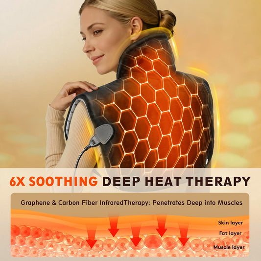 30s Fast Heating Pad for Neck Shoulders and Back, 6X Deeper Pain Relief | Up to 159°F Far Infrared Heat, 8 Heat Settings, 16 Auto-Off, Memory Function, 24" x 20" Extra Large Design,Gift for Women Men