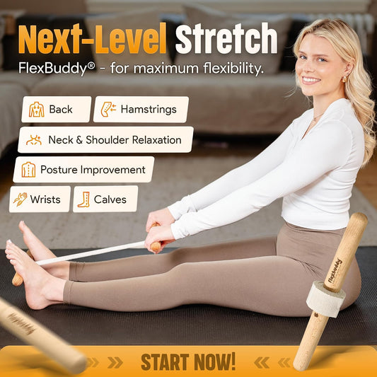 FlexBuddy® Stretching Tool – 2-in-1 Flexibility & Back Trainer | Daily Mobility & Pain Relief | Compact Stretch Aid for Home, Office & Gym