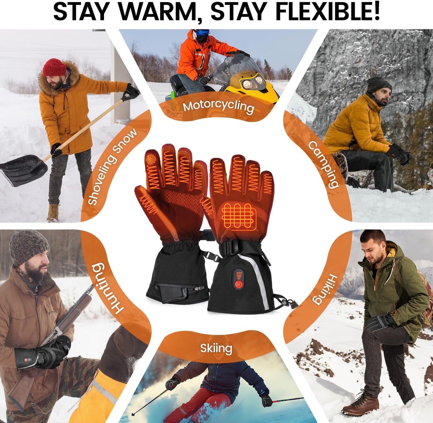 immtree Heated Gloves for Men Women, Rechargeable Electric Gloves with Battery (3000mAh x 2) 15s FlashHeat Technology, Waterproof Touchscreen for Winter Ski Hunting Driving Camping