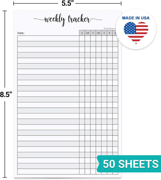 321Done Weekly Tracker Notepad, 5.5x8.5 Inches, 50 Sheets, Sunday Start