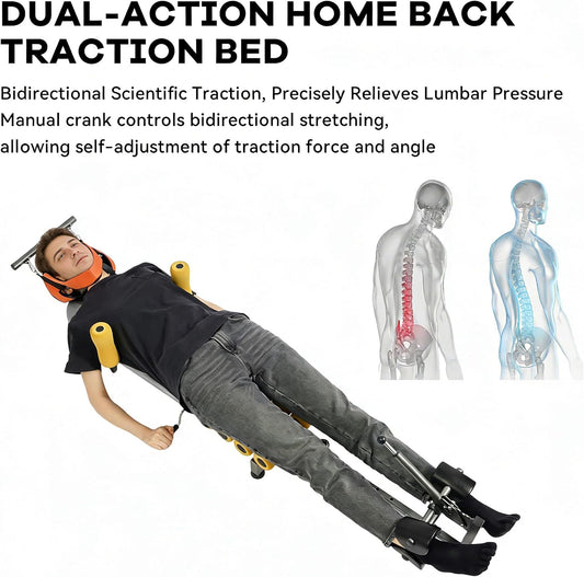 Multifunctional Full Body Traction Bed, Cervical Spine Stretcher Traction Spine Lumbar Massage Traction Table Back Stretch Decompression Machine for Tension Relief & Body Aches Pains, Massage (Grey)