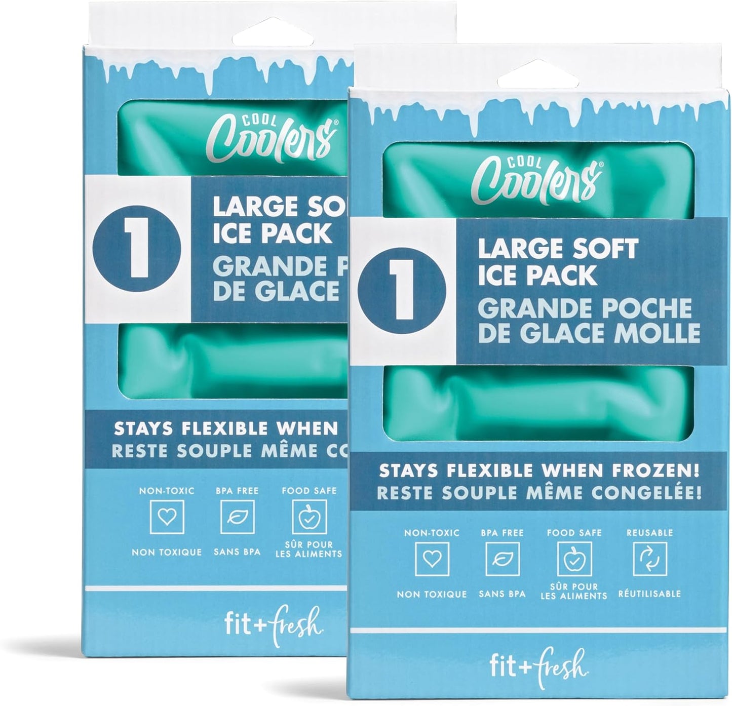 Cool Coolers by Fit & Fresh 2 Pack XL Soft Ice Packs for Cooler, Flexible Stretch Nylon, Lunch Box Ice Packs, Large Reusable Freezer Packs, Cornflower Blue