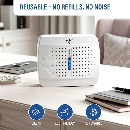 Mini Dehumidifier for Small Spaces – Rechargeable Silica Gel Dehumidifier – Reusable Moisture Absorber for Closet, Wardrobe, Drawer, Car, RV & Storage – Cordless Use After Charging