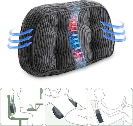 HIGOGOGO Lumbar Support Pillow for Recliner Chair/Accent Chair/Couch/Office Chair, Tufted Corduroy Back Support Cushion for Elderly, Recliner Cushions for Back Rest, Pain Relief, Reading, Dark Grey