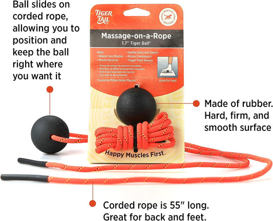 Tiger Tail Tiger Ball 2.6 Foam Roller Ball + 47” Corded Rope – Deep Tissue Massage Ball: Feet, Legs, Neck, Back – Trigger Point Massage Therapy – Relieve Muscle Soreness – Muscle Recovery