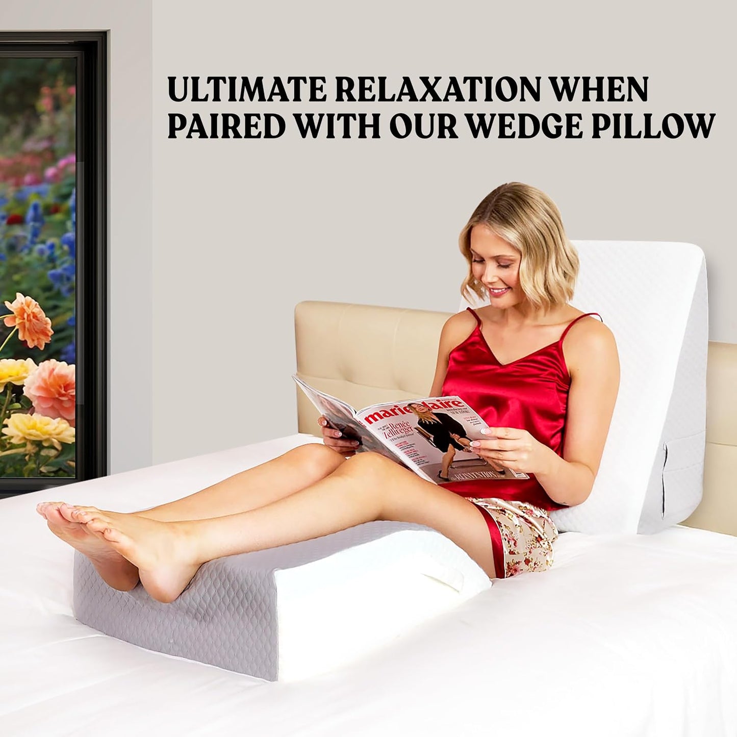 Wedge Pillow for Leg Elevation, Swelling and After Surgery Care | 2" memory foam top for both legs, knee replacement and foot elevation; 24 x 19.2 x 7 design with soft removable Tencel cover.