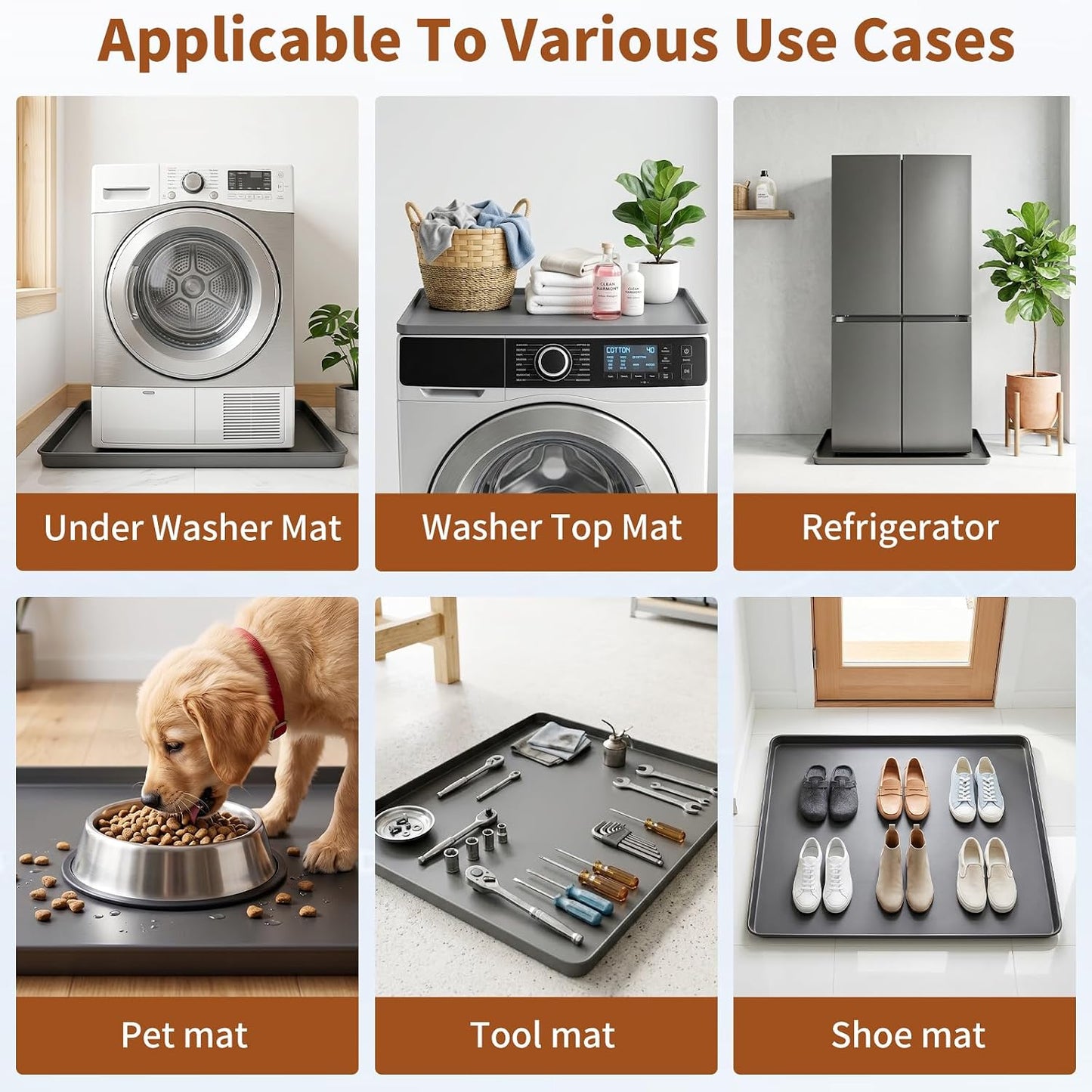 Large 29×29''Silicone Washing Machine Drain Pan,0.98" Raised Edges,Non-Slip Waterproof Drip Tray for Under Washer & Dryer,Anti-Vibration Floor Leak Protector for Refrigerator,Air Fryer,Coffee Maker