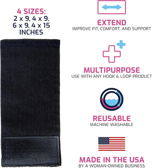 Extender Strap - 2 x 9 Inches - Made in USA - Elastic Hook & Loop Extension