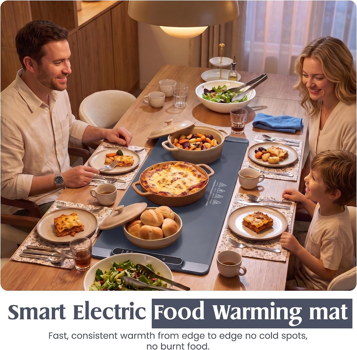 Warming Mat for Food Extra Large - 36”x15” Electric Food Warmer with Heat Resistant Pad, 14 Temperature & 20 Timer Settings with 6 Preset Modes, Dual Temperature Display, Child Lock & Auto Shut-Off