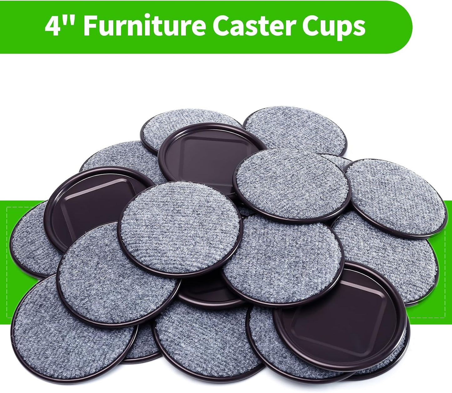 1 5/8" Round Carpet Bottom Furniture Caster Cups Furniture Coasters 24 Pack | Reusable Furniture Pads for Hardwood Floors, Carpet Sliders Floors Protectors to Tile or Laminate from Scratches, Brown/Gray