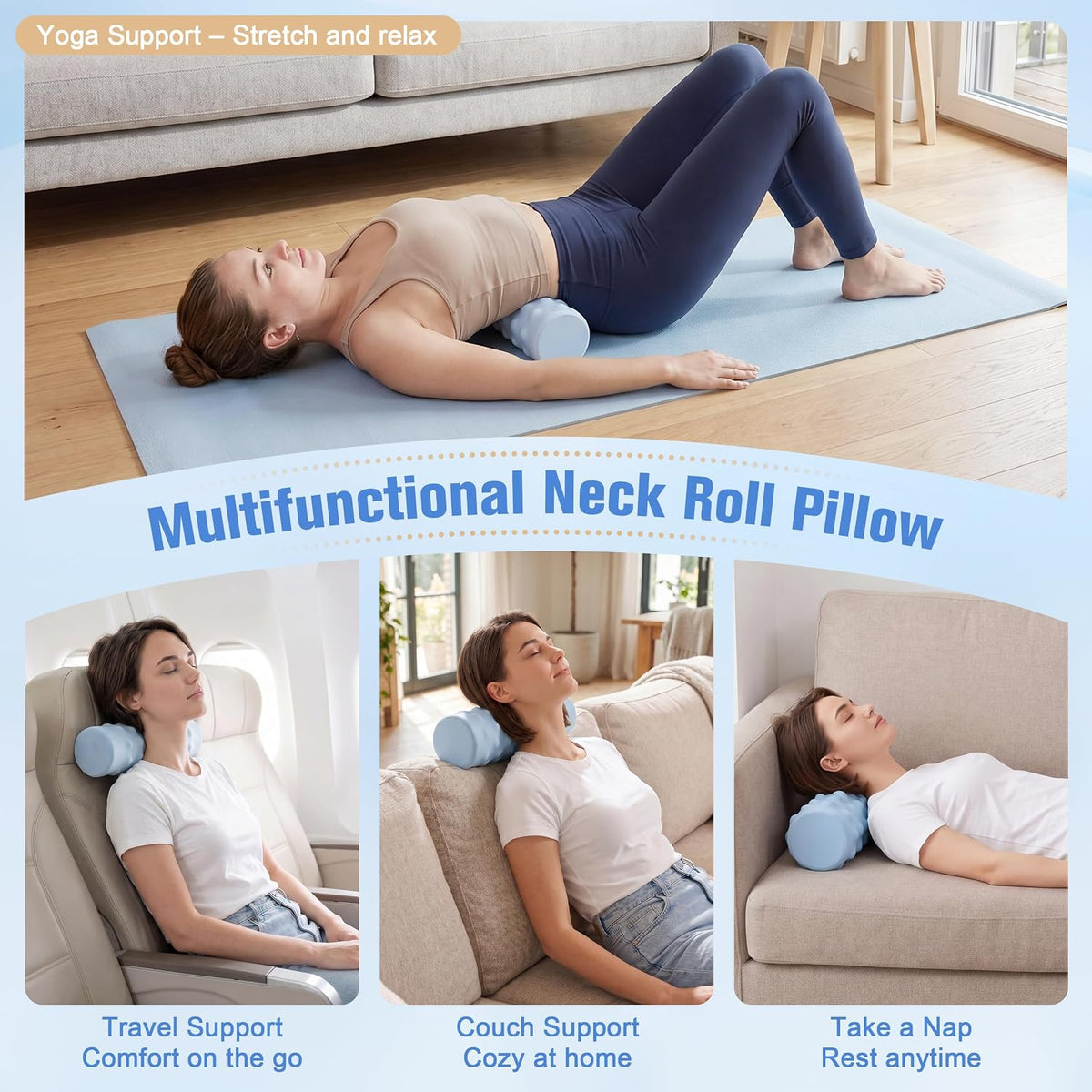 Cervical Neck Pillow for Pain Relief, 2-in-1 Memory Foam Pillow with Removable Cervical Roll, Orthopedic Neck Support Contour Bed Pillows with Ice Silk Pillowcase for Side Back Stomach Sleepers