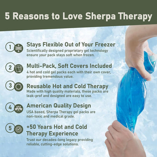 Flexible Hot and Cold Gel Pack, 9.5" x 4.5", 4 Pack | Reusable soft gel ice pack for injuries, recovery, leak-proof, medical grade for back, knee, neck, wrist, hand, elbow & ankle
