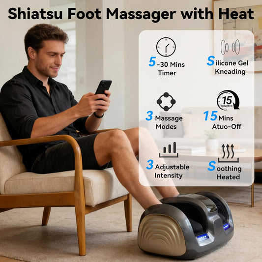 Shiatsu Foot and Calf Massager with Heat Compression, Feet Kneading Massage Machine Delivers Relief for Tired Muscles & Plantar,Pain Relief,Deep Kneading Therapy-Ideal Gifts for Women Men Dad