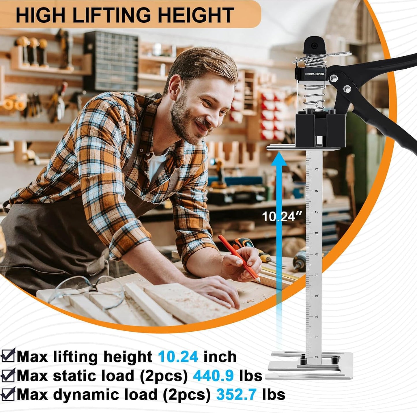 15.75-inch Furniture Jack 2-Pack | Construction, Appliance, Hand, Cabinet, Labor Saving Arm, Door Lifter Tool
