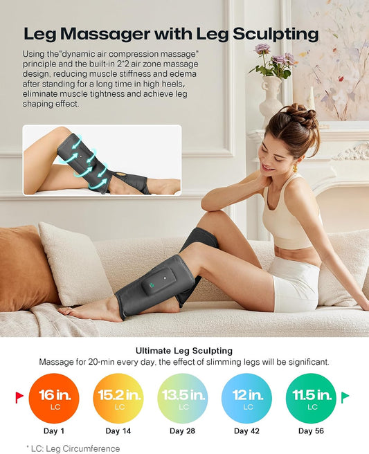 UREVO Smart Calf Massager with AI Massage Adaptation, Air Compression – Cordless Leg Massager for Circulation, Relaxation & Leg Sculpting – 3 Modes & 3 Intensities, Adjustable Heat, Long Battery