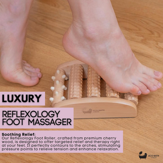 Eco Bath London Reflexology Foot Roller - Wooden Foot Massager for Plantar Fasciitis and Foot Pain Relief, Massage Roller for Improved Circulation