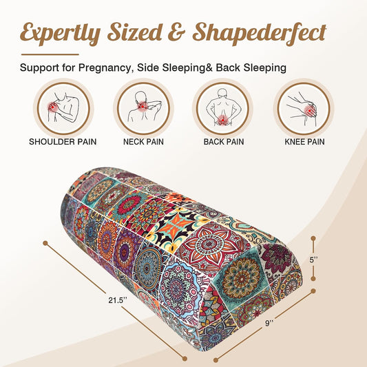 Knee Pillow for Back Sleeping – Half Moon Bolster Pillow for Under Knee While Sleeping Support, Leg & Back Pain Relief (21.5x9x5 Inches)