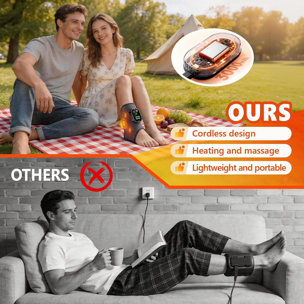 AWIL 3-in-1 Wireless Ankle and Foot Massager Heating Vibration Support Wrap for Daily Ankle Care
