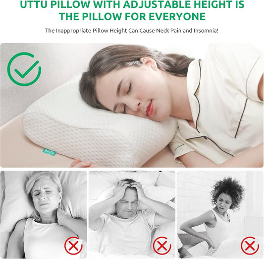 Cervical Pillow for Neck Pain Relief, Memory Foam Neck Pillow for Sleeping, Adjustable Orthopedic Sandwich Pillow, Contour Cooling for Side Back Stomach Sleeper, Queen(23.6"×13.8"×5.2"/4.5")