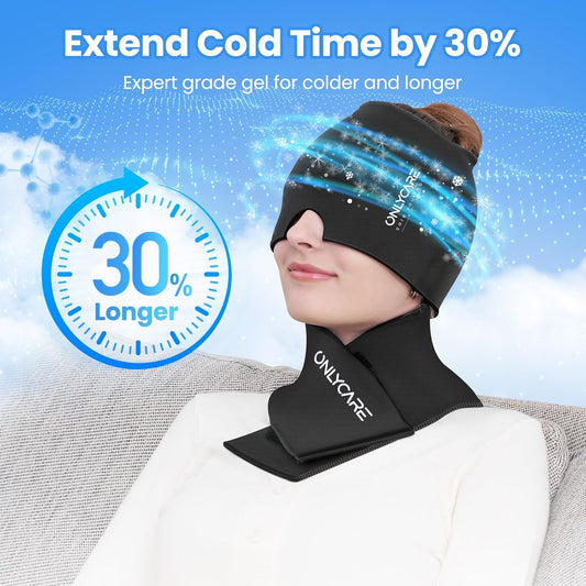 ONLYCARE Migraine Relief Cap, Headache Relief & Neck Ice Pack Wrap Gel Set | Upgrade Headache Cap and Shoulder Cold Pack, Hot & Cold Compress, FSA-HSA Eligible, Relief of Pain, Swelling, Office Pressure