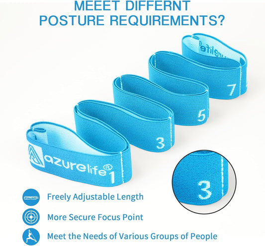 A AZURELIFE Elastic Yoga Stretching Strap, Multi-Loop Stretch Strap for Physical Therapy, Pilates, Yoga, Dance & Gymnastics Exercise and Flexible Pilates Stretch Band