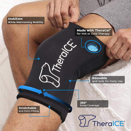 TheraICE Knee Ice Pack Wrap, Knee Brace for Women Men, Compression Sleeve | Reusable Gel Cold Therapy for Meniscus Tear, ACL Post Surgery and MCL Relief, Comfortable Recovery, No Machine Needed